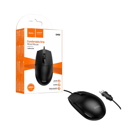 Rato com fio Hoco GM50 League Business Preto